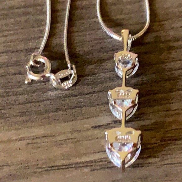 Epiphany  diamonique 3 stone pendant with chain - Picture 6 of 7